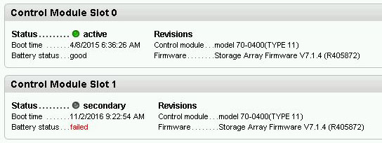 EqualLogic Battery Status Failed Error